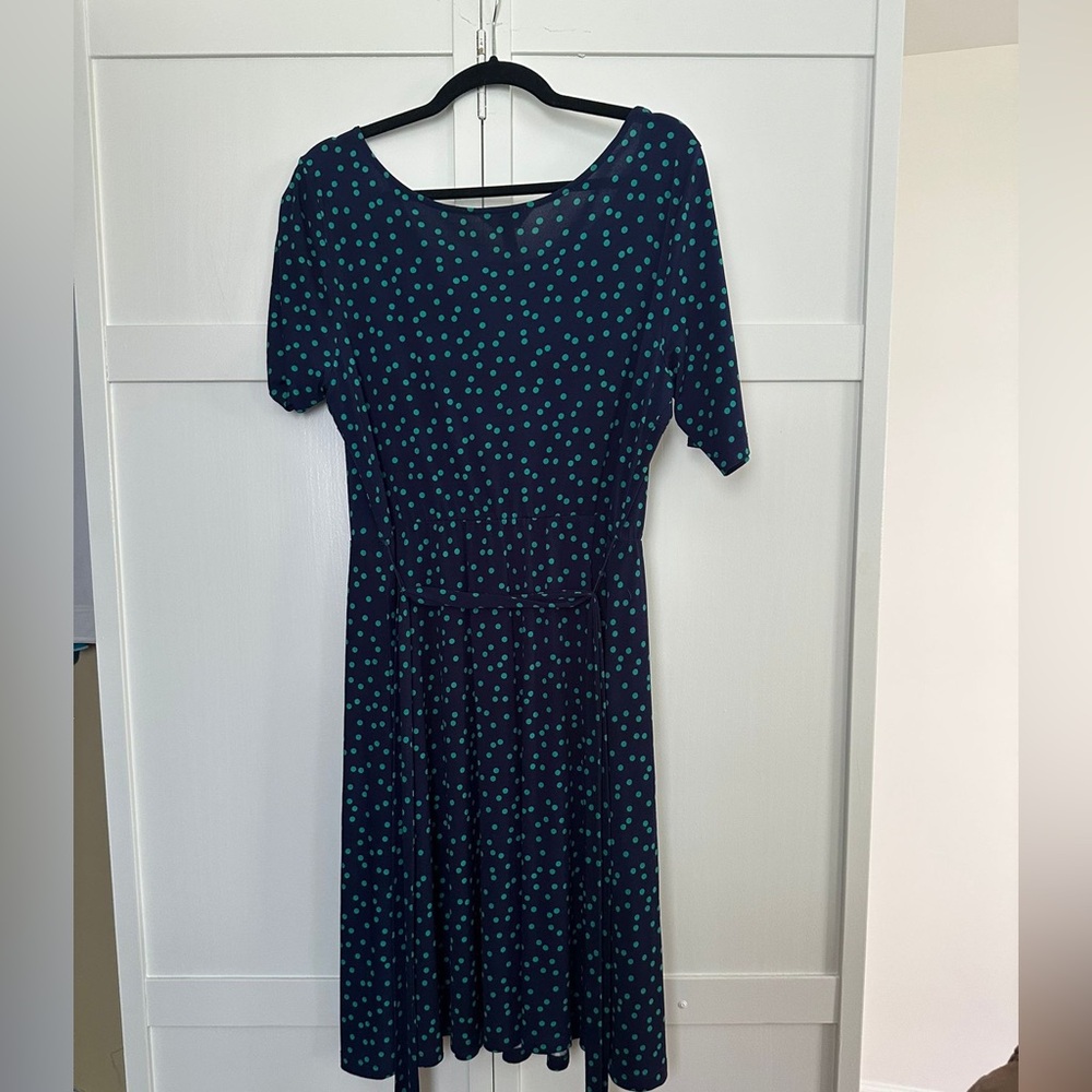 Soma Navy and Teal Polka Dot Midi Dress